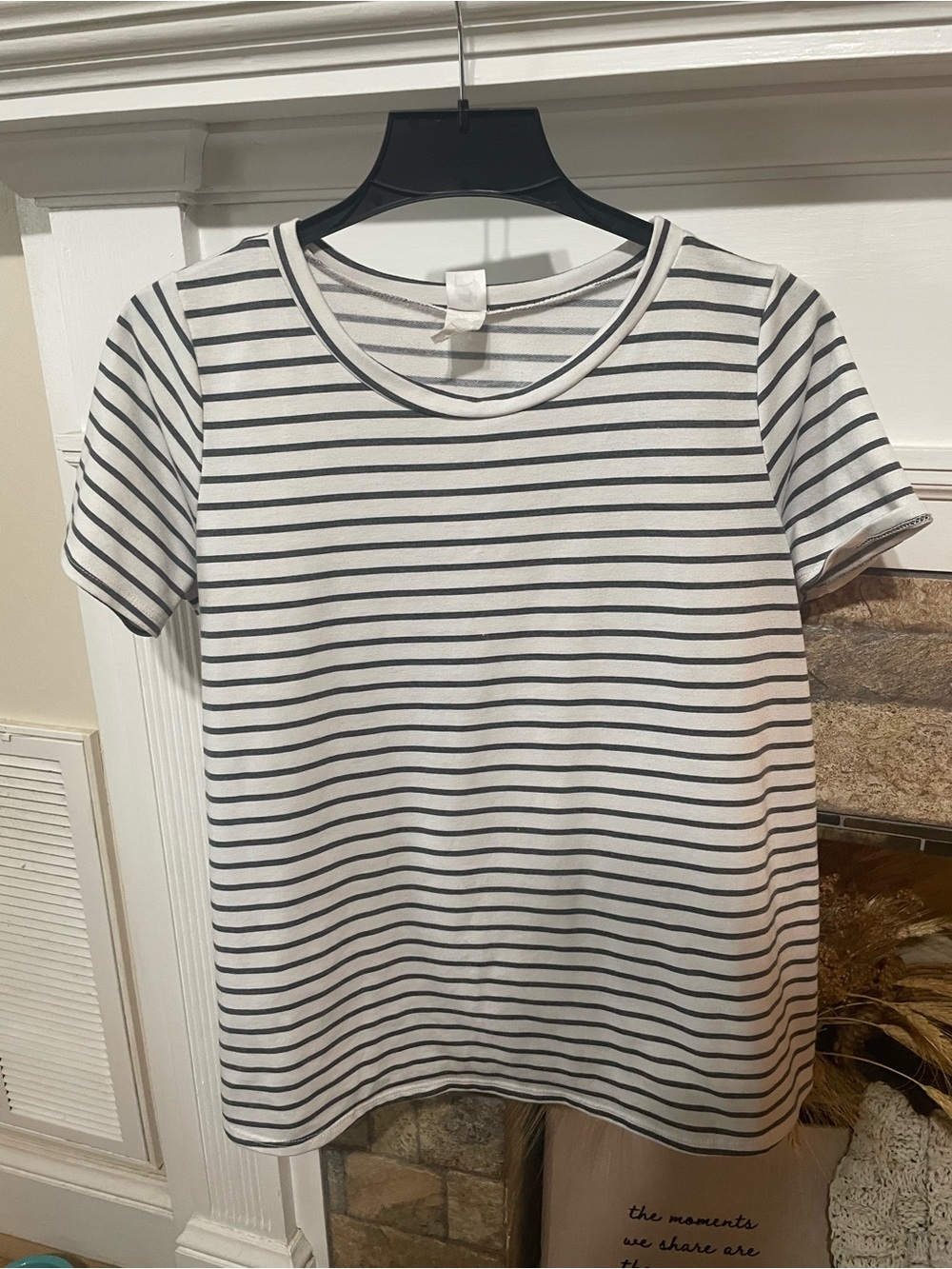 Women's Black & White Striped Short Sleeve Crewneck Top
